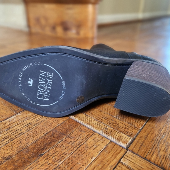 Crown Vintage Women’s Black Leather Ankle Booties Zip Block Heel Size 10M - Picture 8 of 13